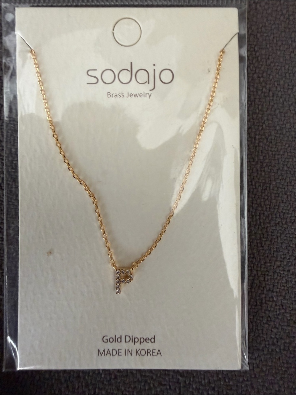 Soda gold and rhinestone initial 'P' necklace
